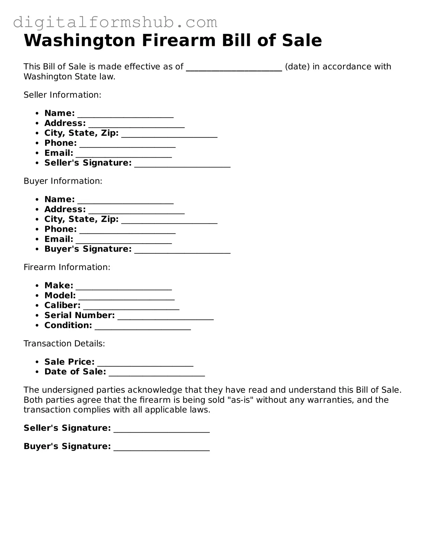 Official Firearm Bill of Sale Template for the State of Washington