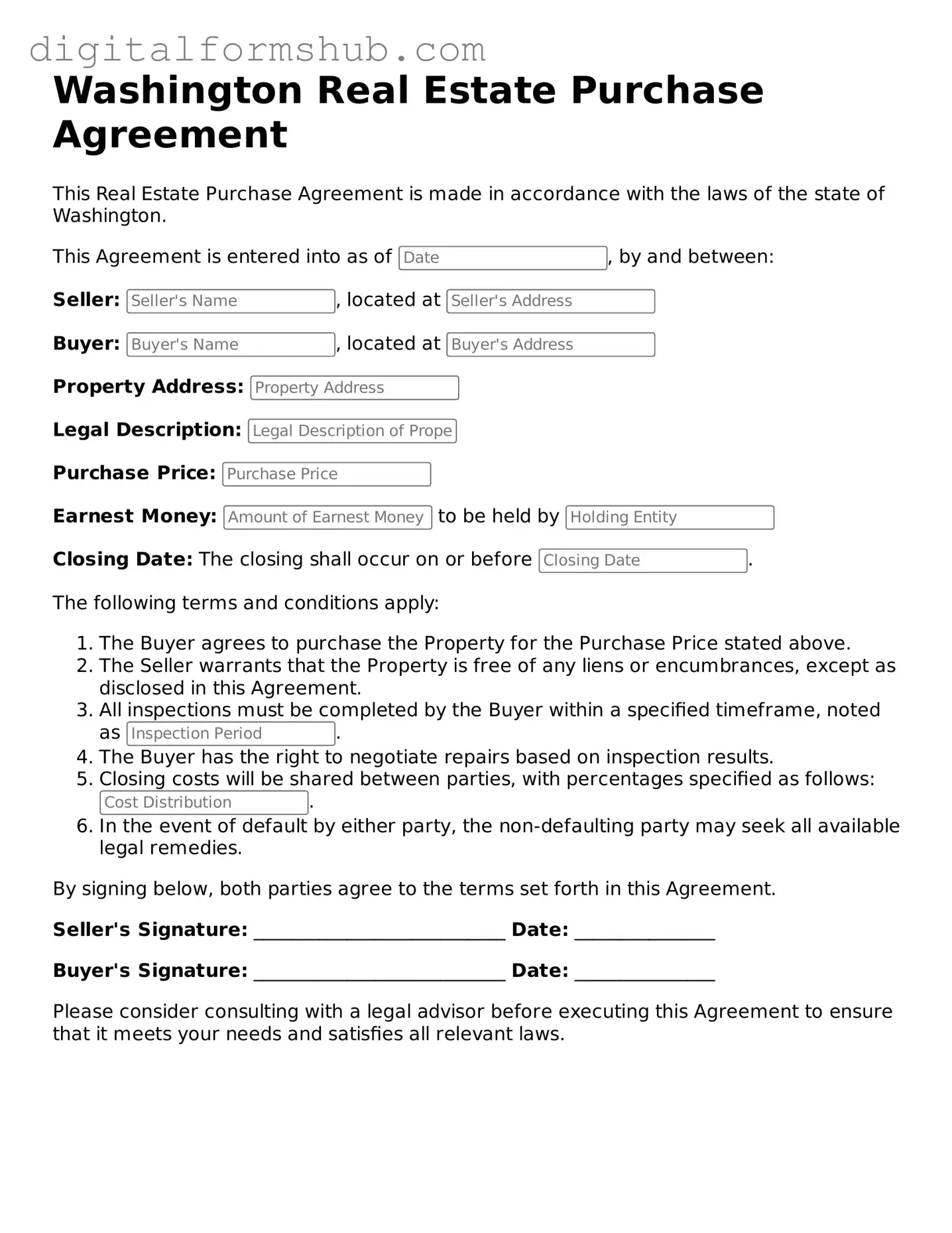 Official Real Estate Purchase Agreement Template for the State of Washington