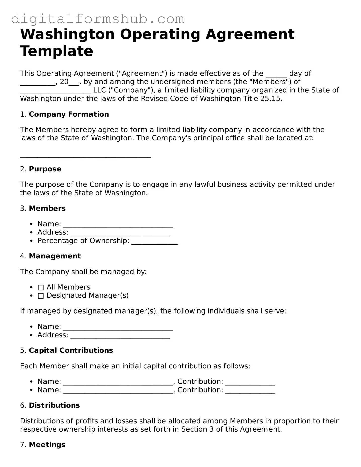 Official Operating Agreement Template for the State of Washington