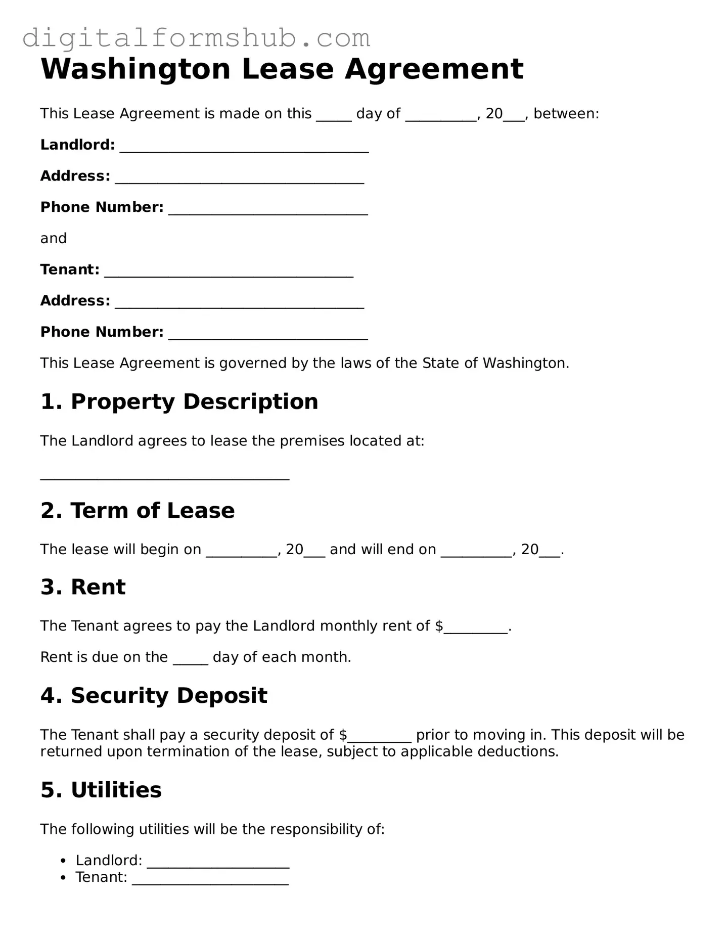 Official Lease Agreement Template for the State of Washington