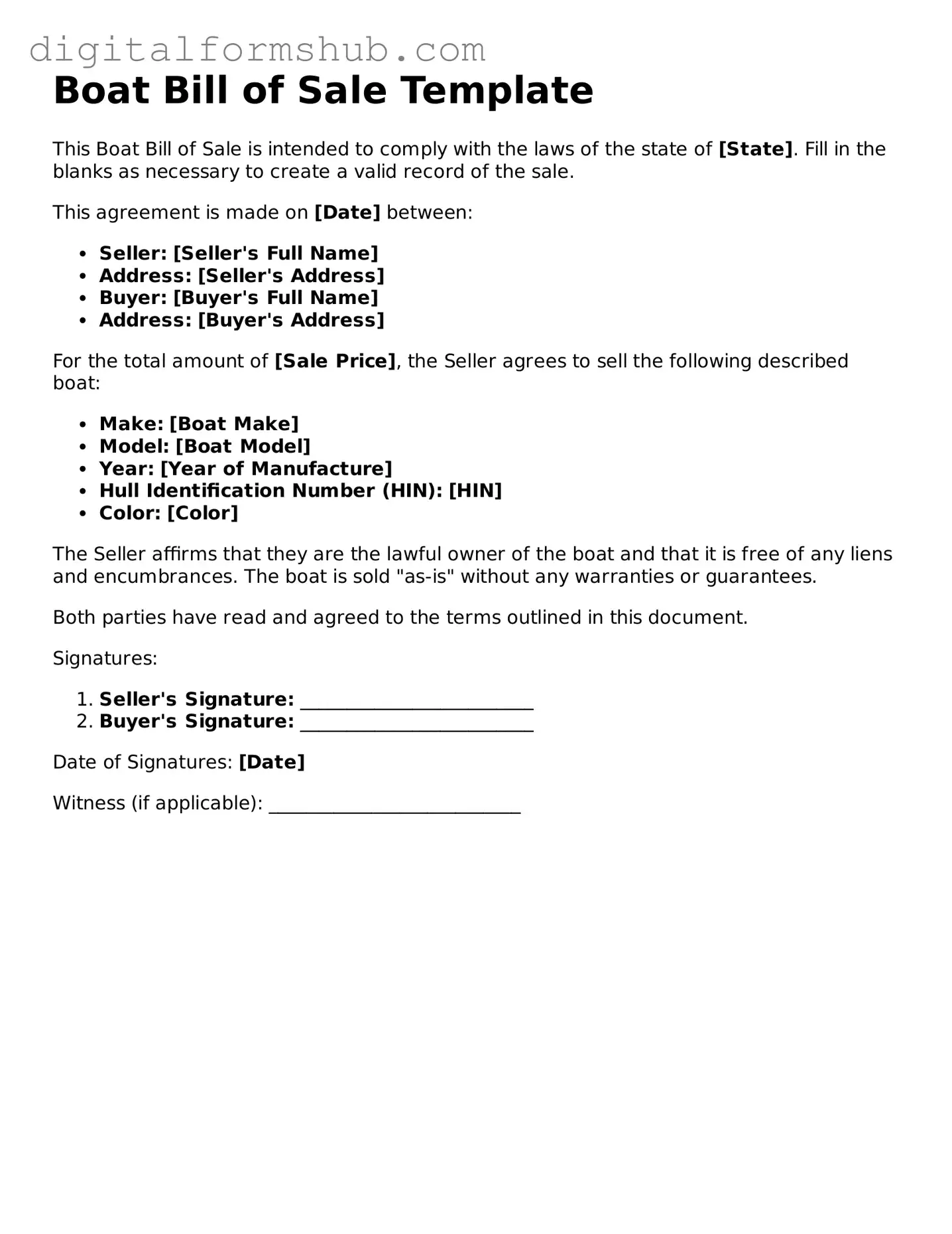 Valid Boat Bill of Sale Document