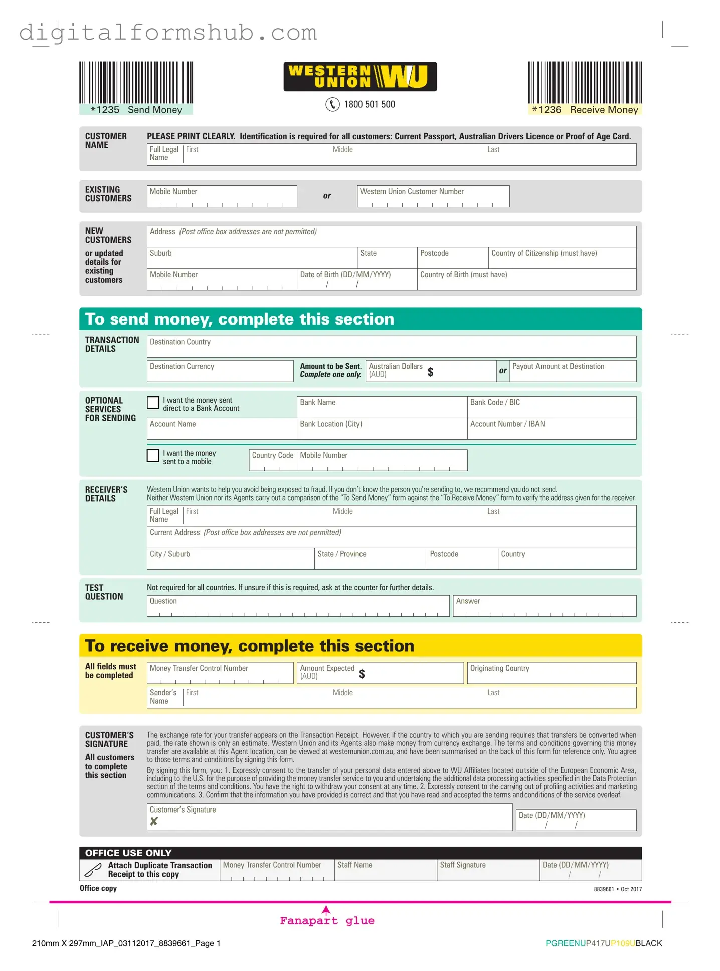 Free Western Union Form in PDF