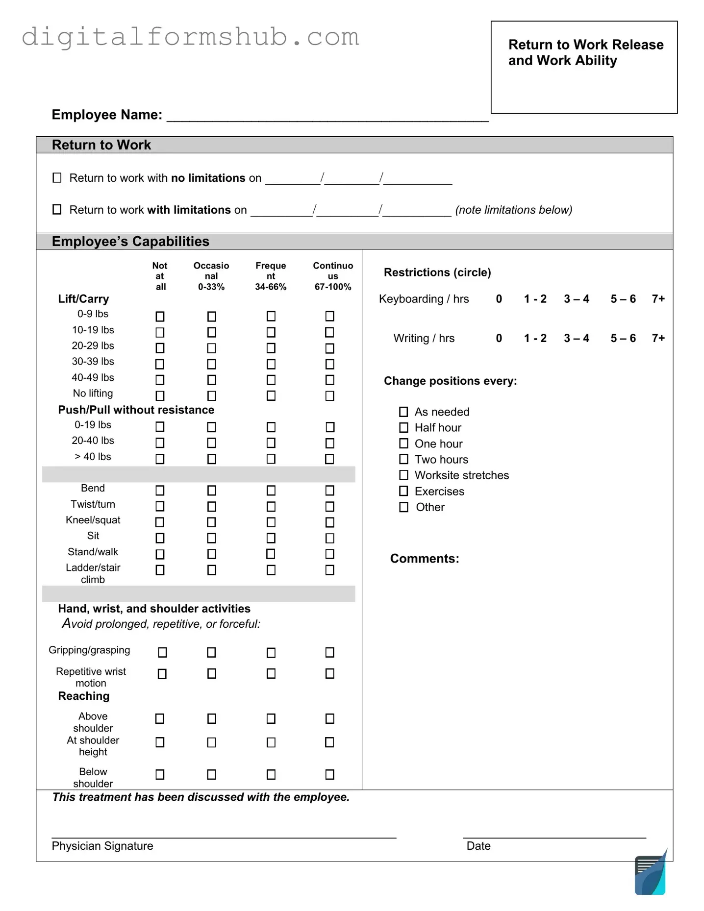 Free Work Release Form in PDF